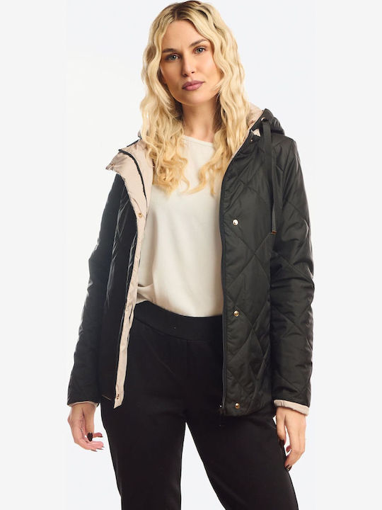 Short Women's Double Sided Jacket for Winter Black