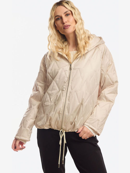 Kurze Damenjacke für Winter Beige