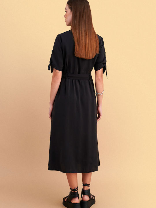 Summer Midi Shirt Dress Black
