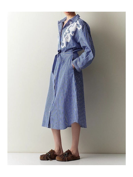 Rochie-Cămașă Midi Albastră