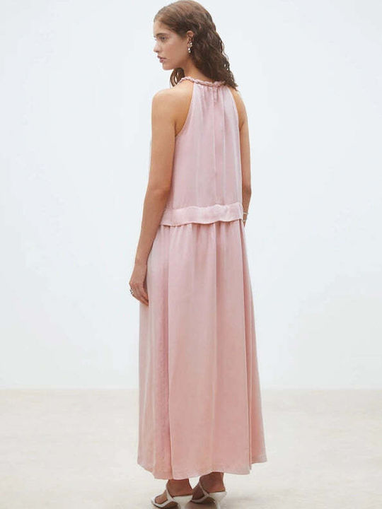 Sommer Maxi Satin Rosa Kleid
