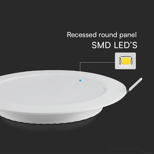 V-TAC Στρογγυλό Χωνευτό LED Panel 24W με Ψυχρό Λευκό Φως 6500K 29.4εκ.