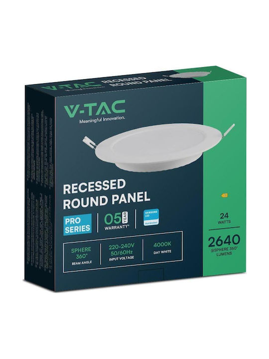 V-TAC Round Recessed LED Panel 24W with Cool White Light 6500K 29.4cm
