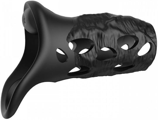 Vibrating Realistic Penis Sleeve Crushious Batiatus Penis Armour Ring Vibration Black 12cm