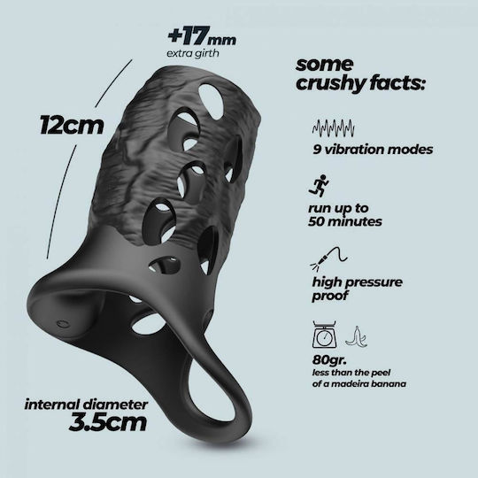 Vibrating Realistic Penis Sleeve Crushious Batiatus Penis Armour Ring Vibration Black 12cm