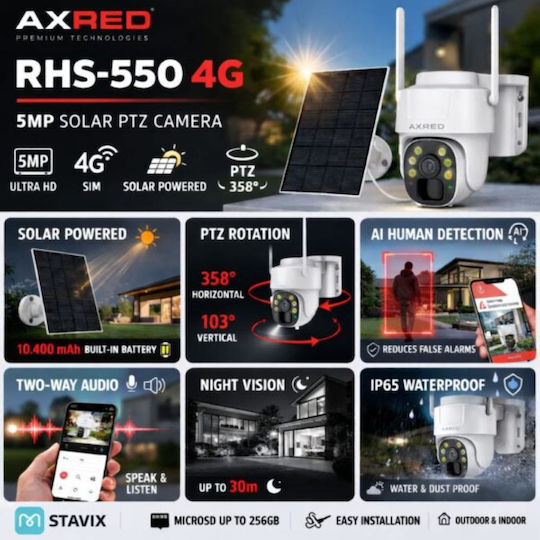 Axred RHS-5504G IP Surveillance Camera 4G Full HD+ 5MP Waterproof Battery with Two-Way Communication