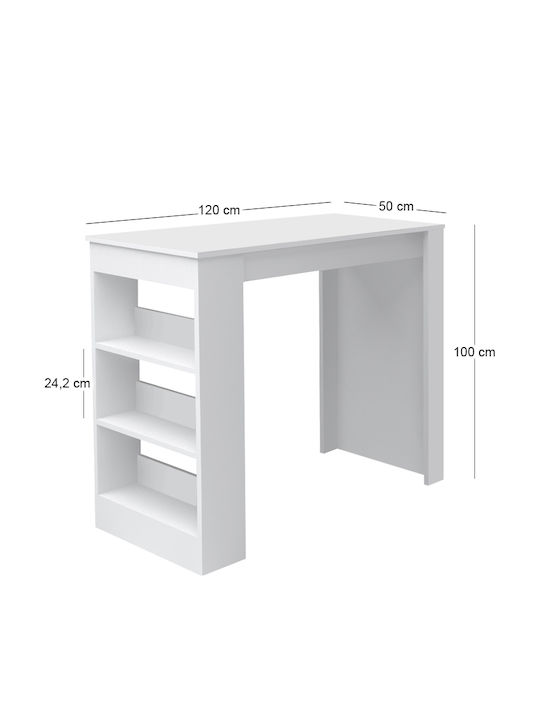 Deep Wooden Bar Table White 120x50x100cm