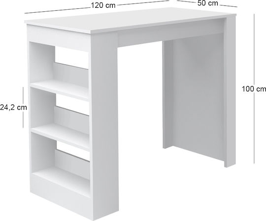 Deep Wooden Bar Table White 120x50x100cm