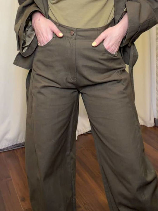 Women's Fabric Cargo Trousers in Regular Fit Verde Militaire