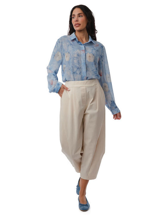 Beige Cropped Baumwoll-Set Damenhosen