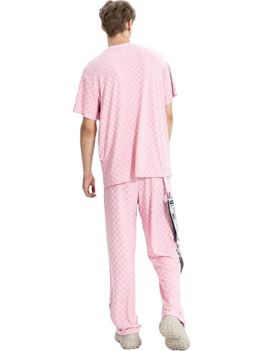 Mod Wave Movement Women's Fabric Trousers with Rubber Band Pink