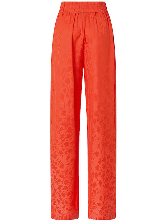 Women's High Rise Satin Trousers with Rubber Band Orange