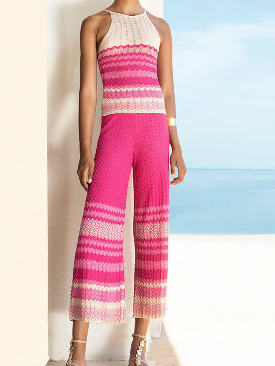 Women's Fabric Capri Trousers Pink Gold-pink Fuchsia-bright Fuchsia