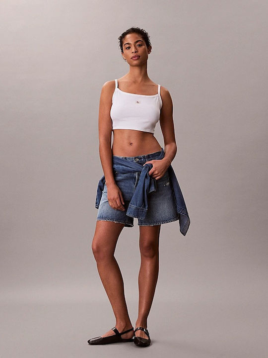 Γυναικείο Crop Top Βαμβακερό με Τιράντες Άσπρο
