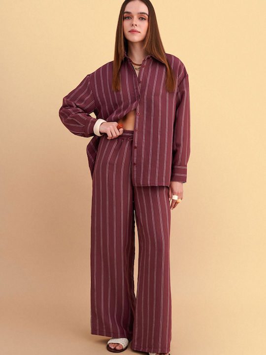 Women's Pantaloons with Rubber Band Striped Red