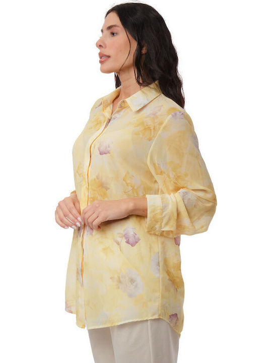 Langärmeliges Damenhemden Floral Floral shi-26-0058-(gelb)