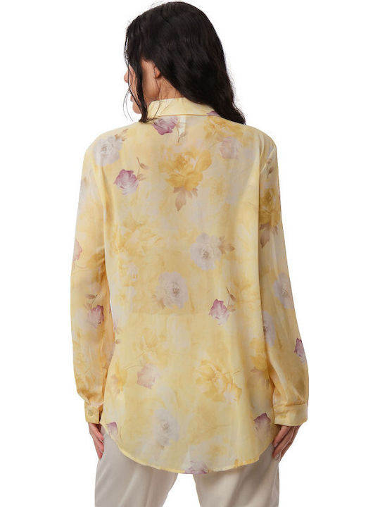 Langärmeliges Damenhemden Floral Floral shi-26-0058-(gelb)