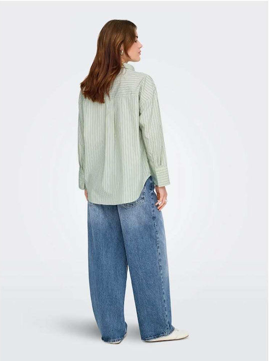 Long Sleeve Women's Shirt Green Striped