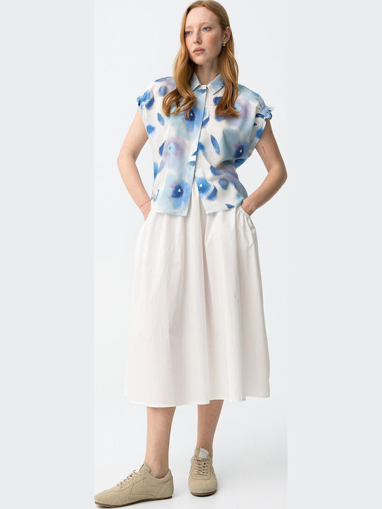 Short Sleeve Women's Shirt Blue Floral