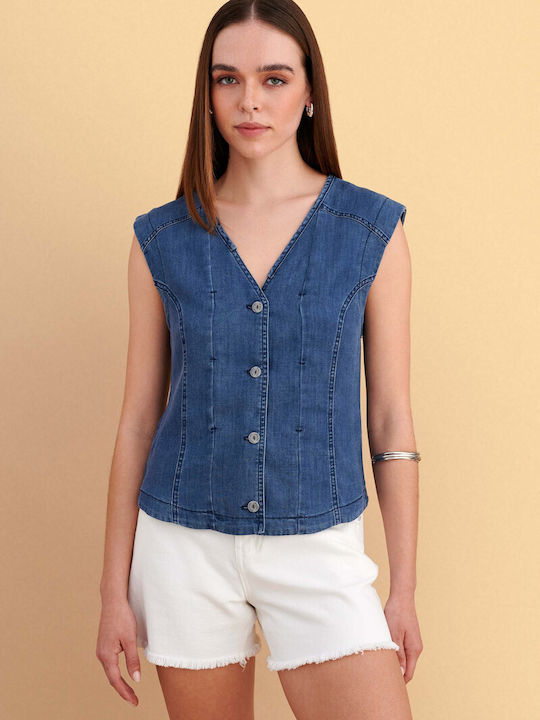 Sleeveless Women's Shirt Blue