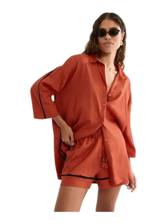 Boyfriend Summer Wear Μακρυμάνικο Γυναικείο Πουκάμισο Haute Orange