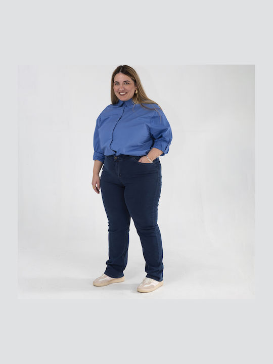 Damen Stoffhose mit Gummiband in Gerade Bein Stil Blau
