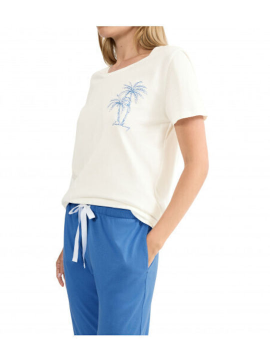 Triumph Summer Women's Cotton Pajama Set White/Blue Sets Pk