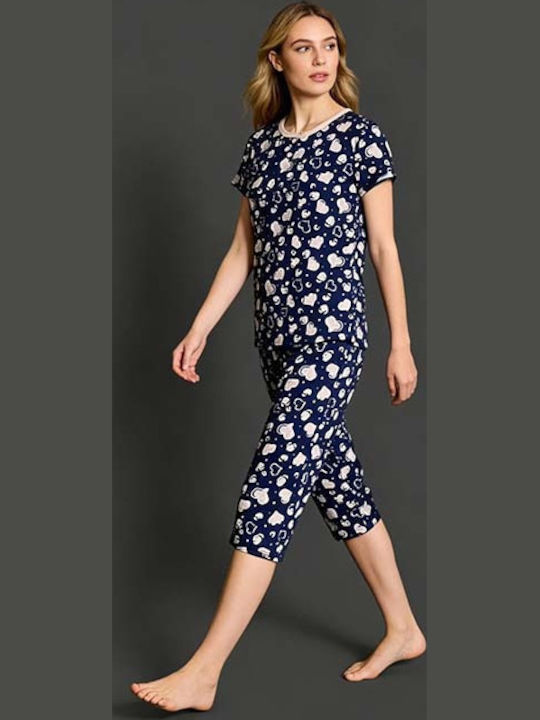 Goodnight Summer Women's Cotton Pyjama Set Deep Blue