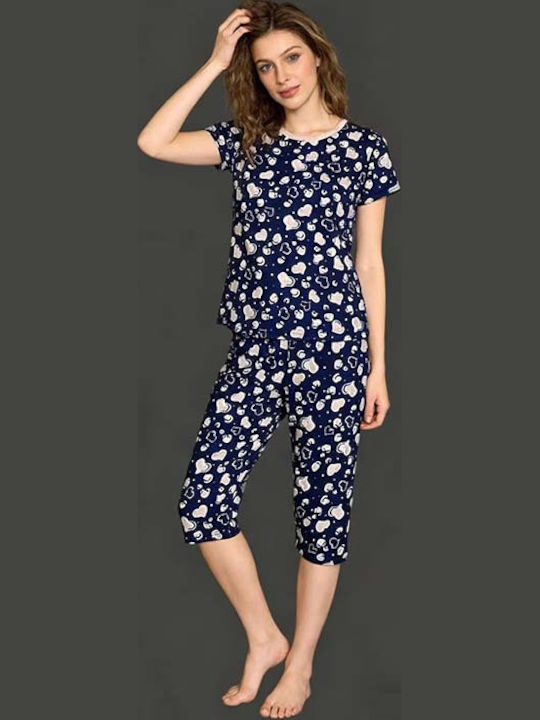 Goodnight Summer Women's Cotton Pyjama Set Deep Blue