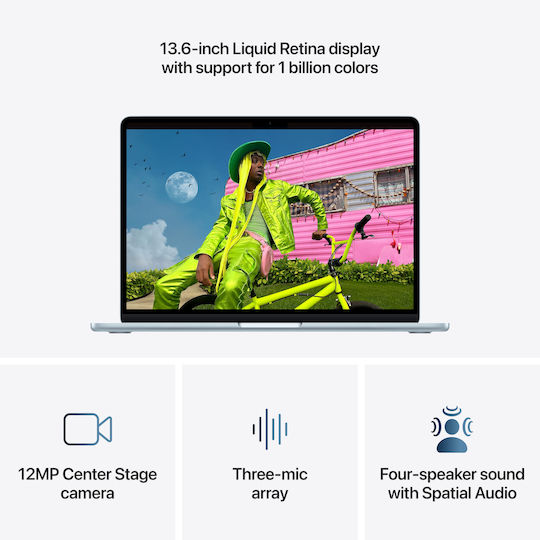 Apple MacBook Air 13.6" IPS Retina Display (M5-10-ядрен/24GB/1TB SSD/10-Core GPU) Небесносиньо (Английски (САЩ) Клавиатура)