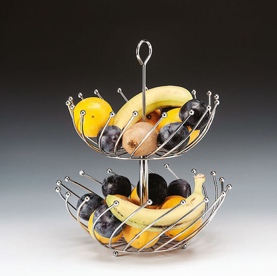 Raki Fructieră Metalică 2 Nivele Argintie 28x28x37cm Raki Fructieră Metalică 2 Nivele Argintie 28x28x37cm