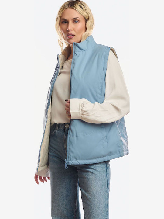 Long Women's Sleeveless Jacket for Winter Sky Blue