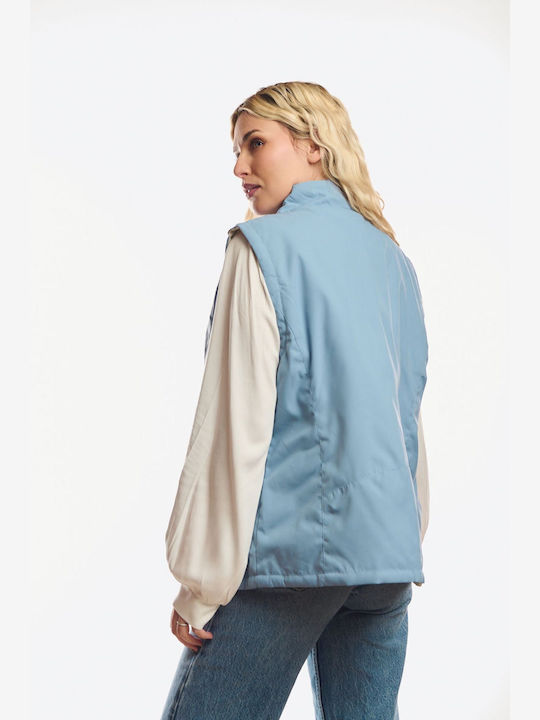 Long Women's Sleeveless Jacket for Winter Sky Blue