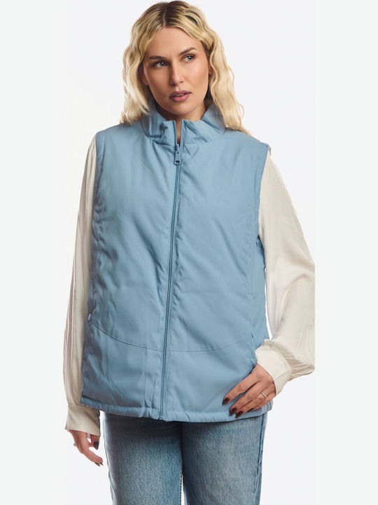 Long Women's Sleeveless Jacket for Winter Sky Blue