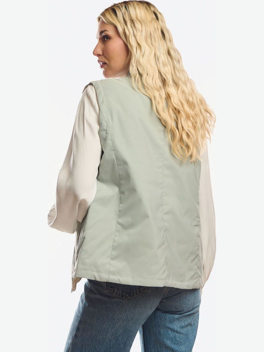 Long Women's Sleeveless Jacket for Winter Green