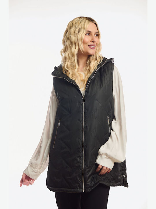 Long Women's Sleeveless Jacket for Winter Black