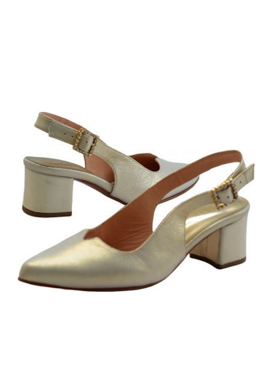 Leder Pumps mit Riemen & Niedrigem Absatz Goldene