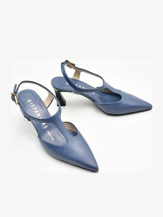 Leather Heels with Strap Blue