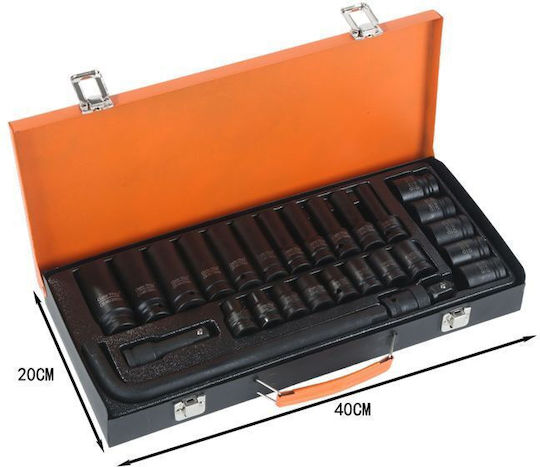 Ansin Long Pneumatic Sockets with 1/2" Frame Host Set 27 Pieces