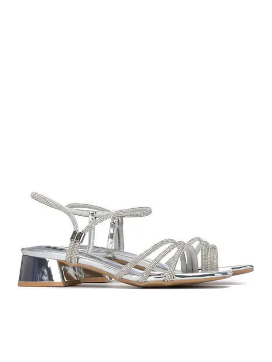 Damen Sandalen Aus Lackleder Mit Strass Silber