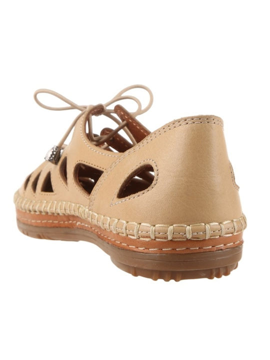 Leather Women's Ballerina Shoes In Beige Colour