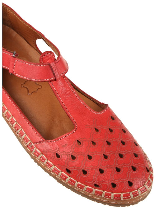 Leather Women's Ballerina Shoes In Red Colour