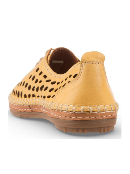Leather Women's Ballerina Shoes In Yellow Colour