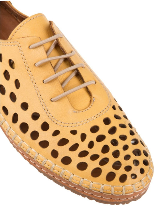 Leather Women's Ballerina Shoes In Yellow Colour