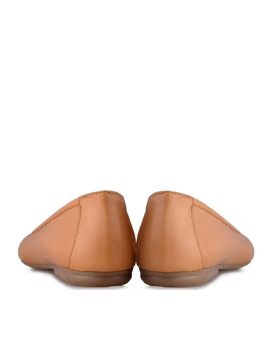 Leather Women's Ballerina Shoes In Tabac Brown Colour