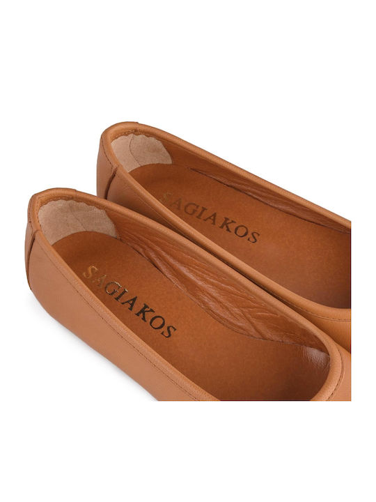 Leather Women's Ballerina Shoes In Tabac Brown Colour