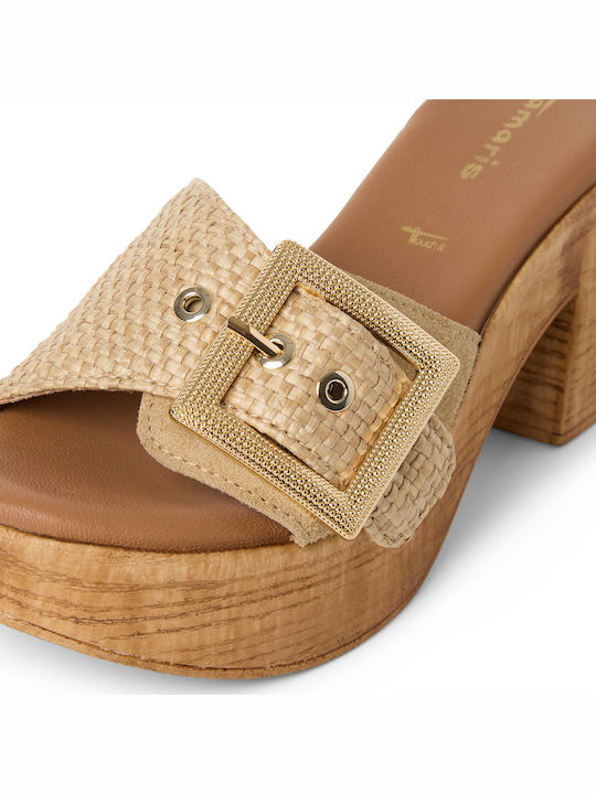 Mules With High Heel In Beige Colour