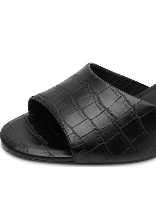 Leather Mules with Low Heel in Black Colour
