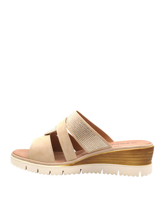 Anatomische Damenplattformen in Stil Pantoffeln Beige