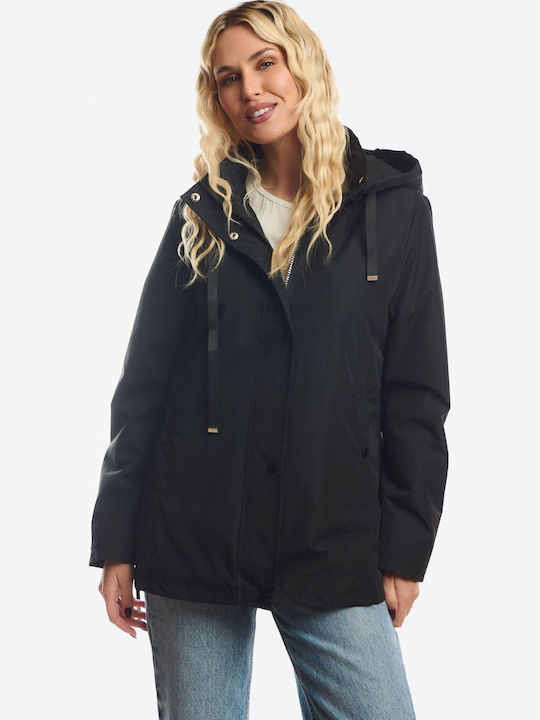 Short Women's Double Sided Jacket for Winter Black